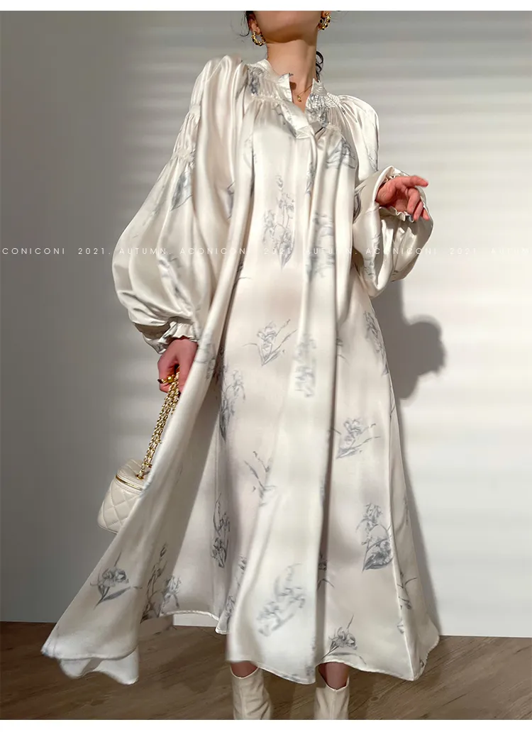 Aconiconi｜dyed imitation silk loose romantic dress - Nagamachi
