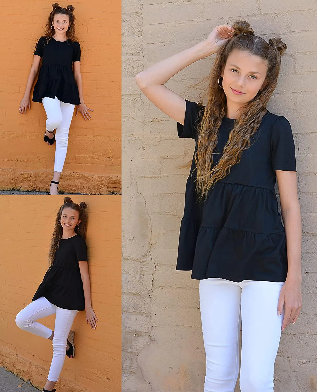 Arshiner Girl's Peplum Tops Short Sleeve T Shirts