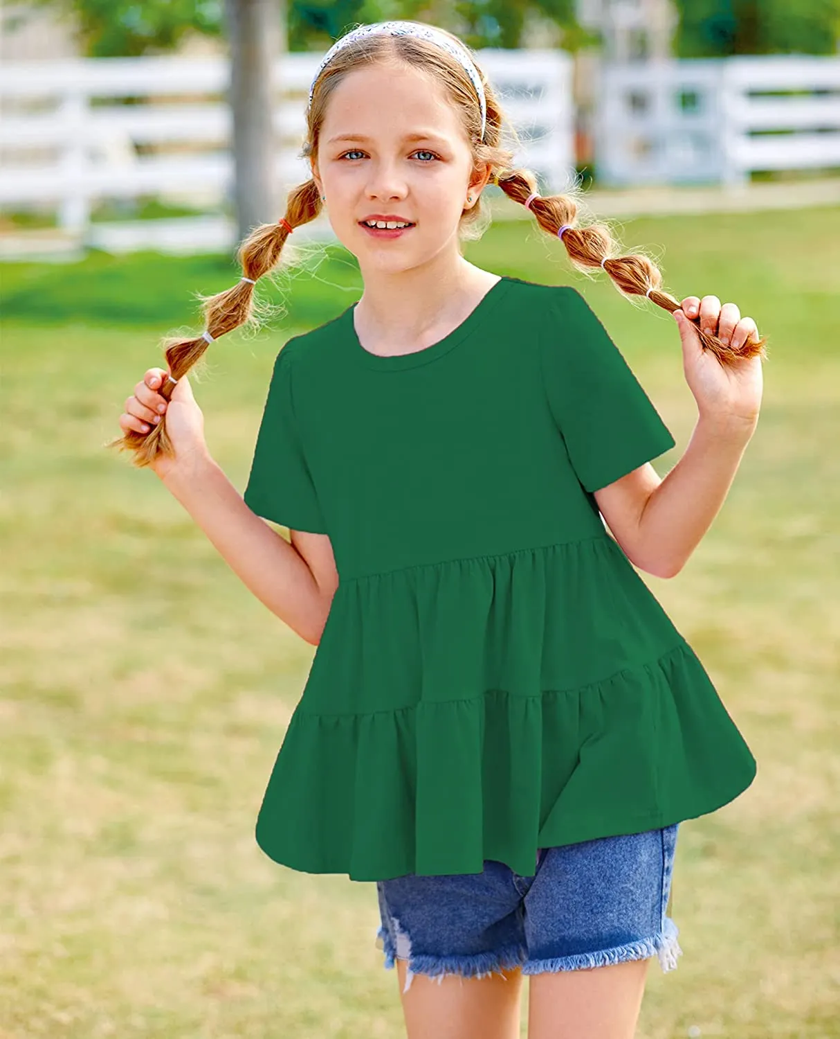 Arshiner Girl's Peplum Tops Short Sleeve T Shirts