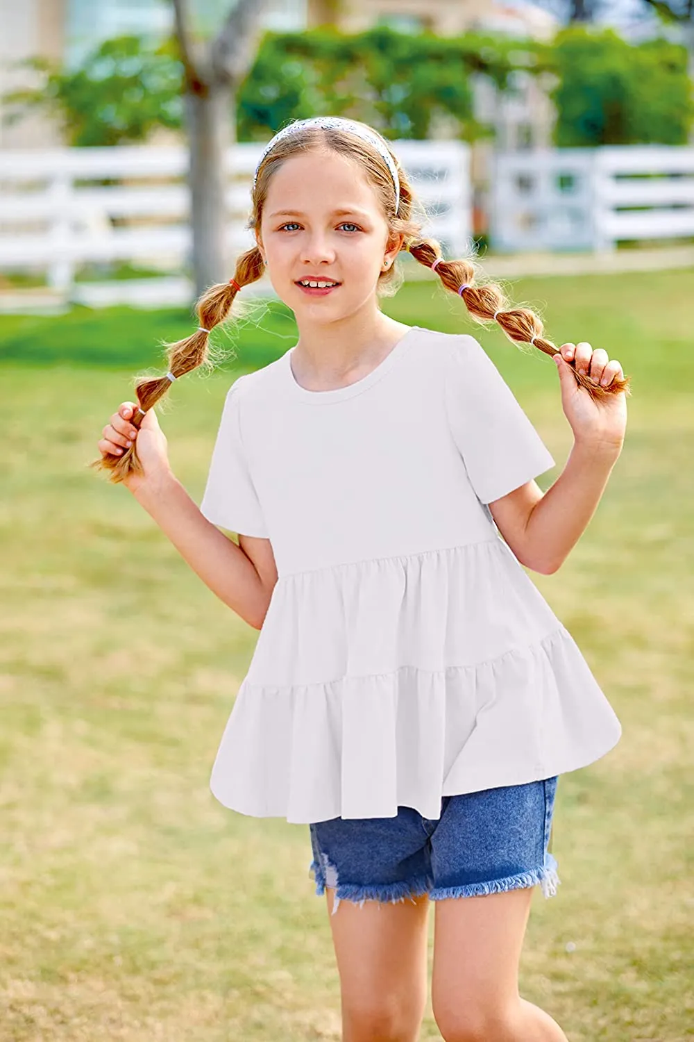 Arshiner Girl's Peplum Tops Short Sleeve T Shirts
