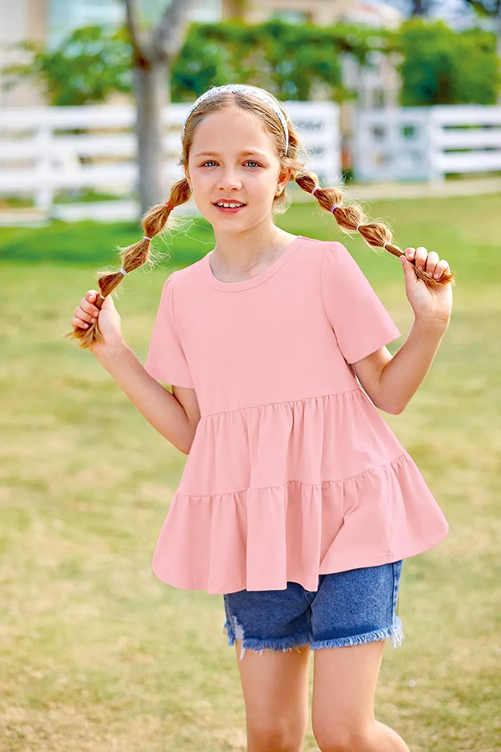 Arshiner Girl's Peplum Tops Short Sleeve T Shirts