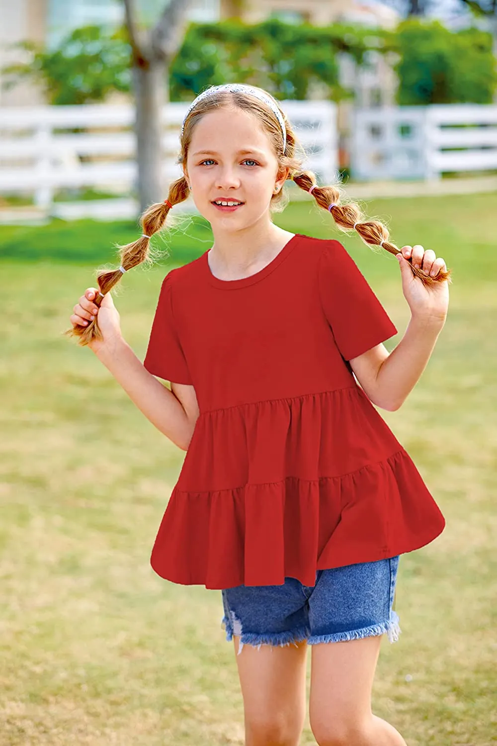 Arshiner Girl's Peplum Tops Short Sleeve T Shirts