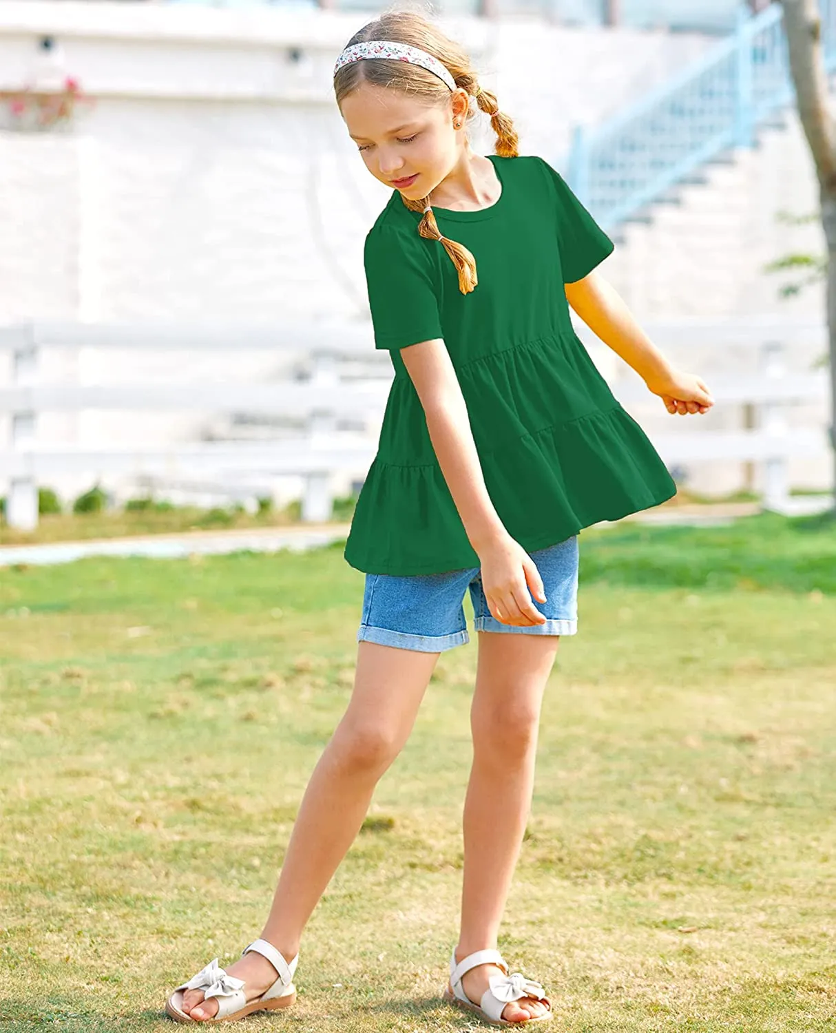 Arshiner Girl's Peplum Tops Short Sleeve T Shirts