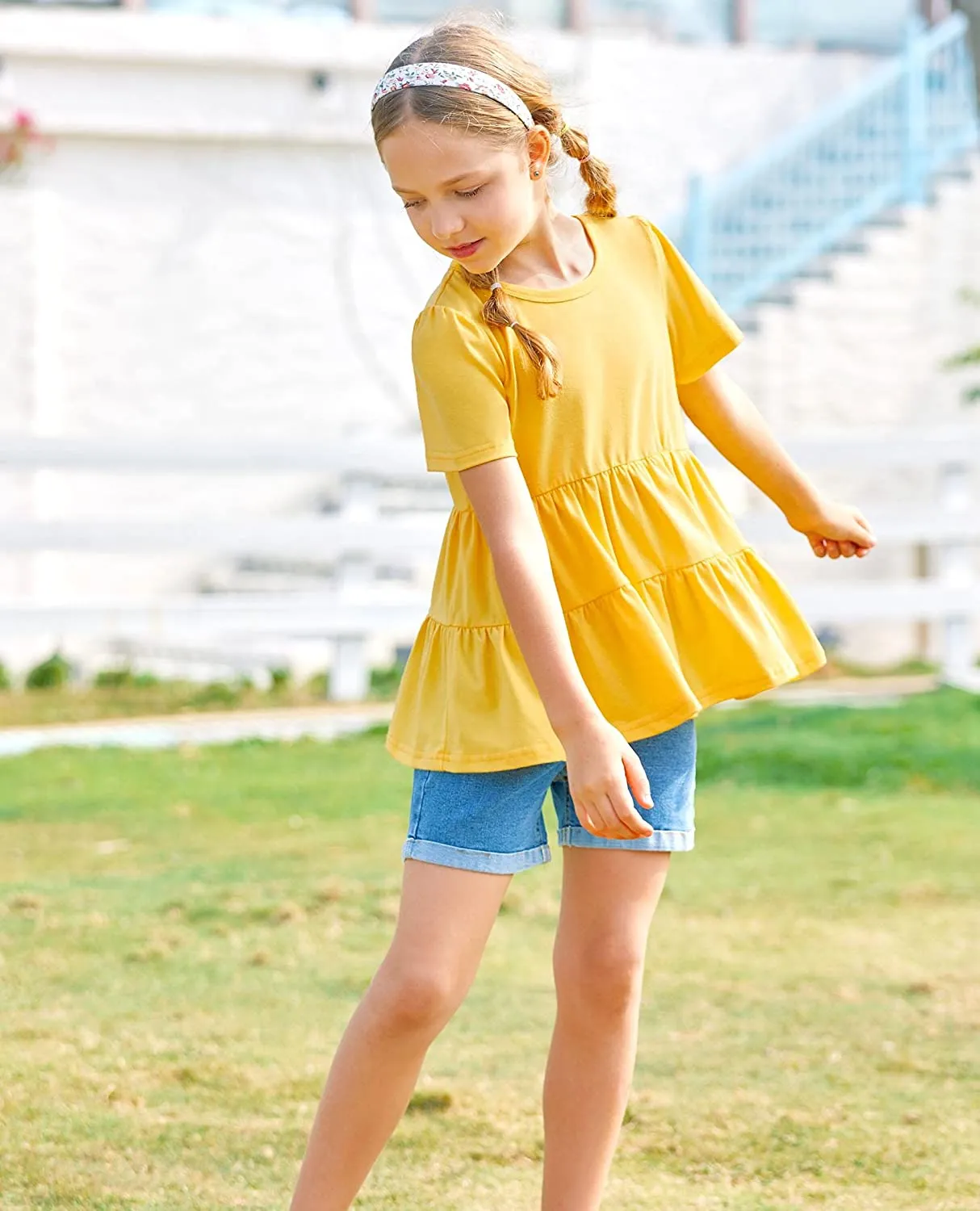 Arshiner Girl's Peplum Tops Short Sleeve T Shirts