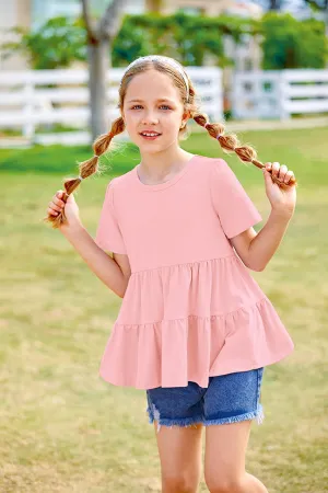 Arshiner Girl's Peplum Tops Short Sleeve T Shirts