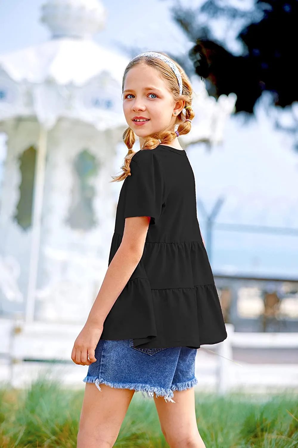 Arshiner Girl's Peplum Tops Short Sleeve T Shirts