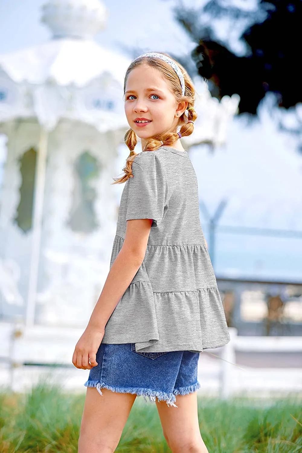 Arshiner Girl's Peplum Tops Short Sleeve T Shirts