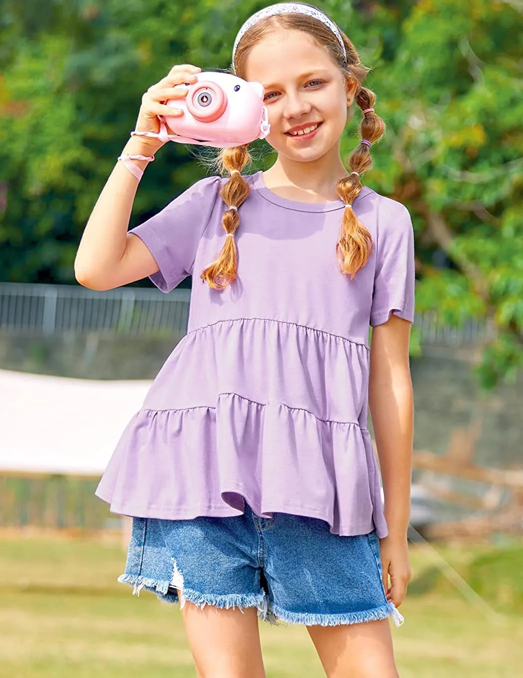 Arshiner Girl's Peplum Tops Short Sleeve T Shirts