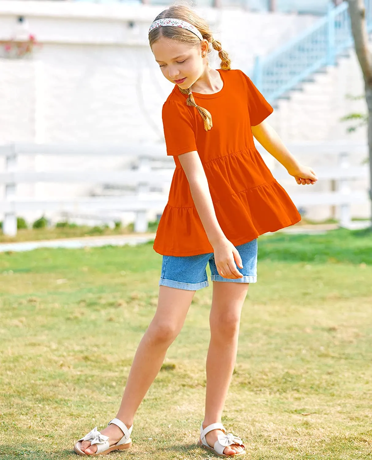 Arshiner Girl's Peplum Tops Short Sleeve T Shirts
