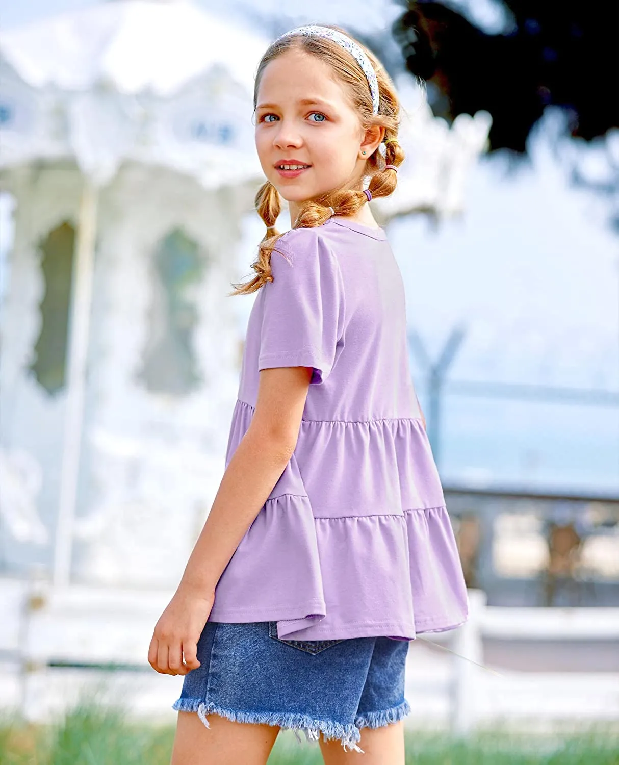 Arshiner Girl's Peplum Tops Short Sleeve T Shirts