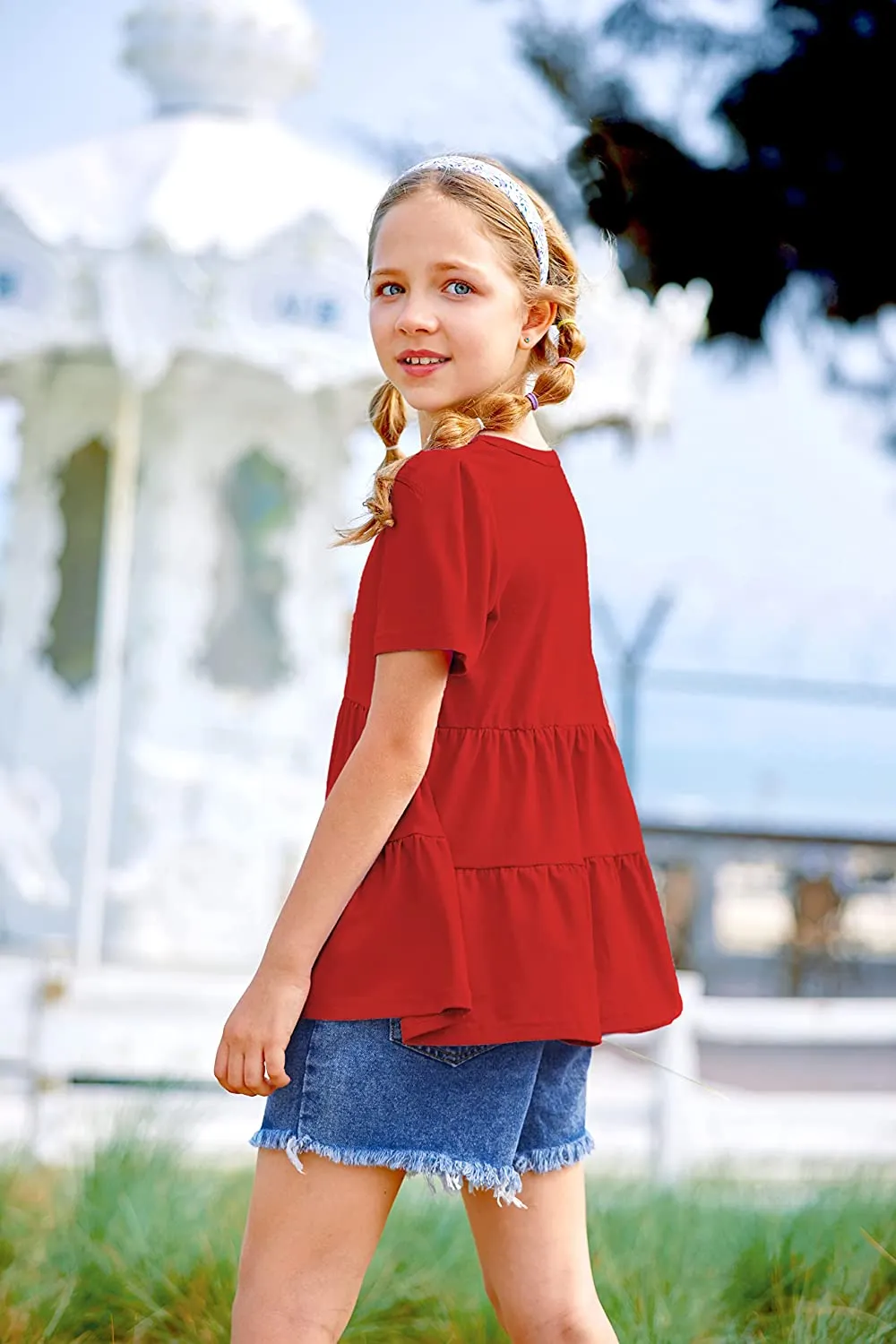 Arshiner Girl's Peplum Tops Short Sleeve T Shirts