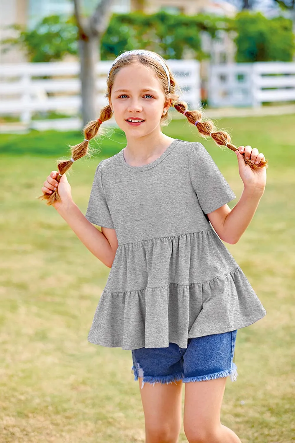 Arshiner Girl's Peplum Tops Short Sleeve T Shirts