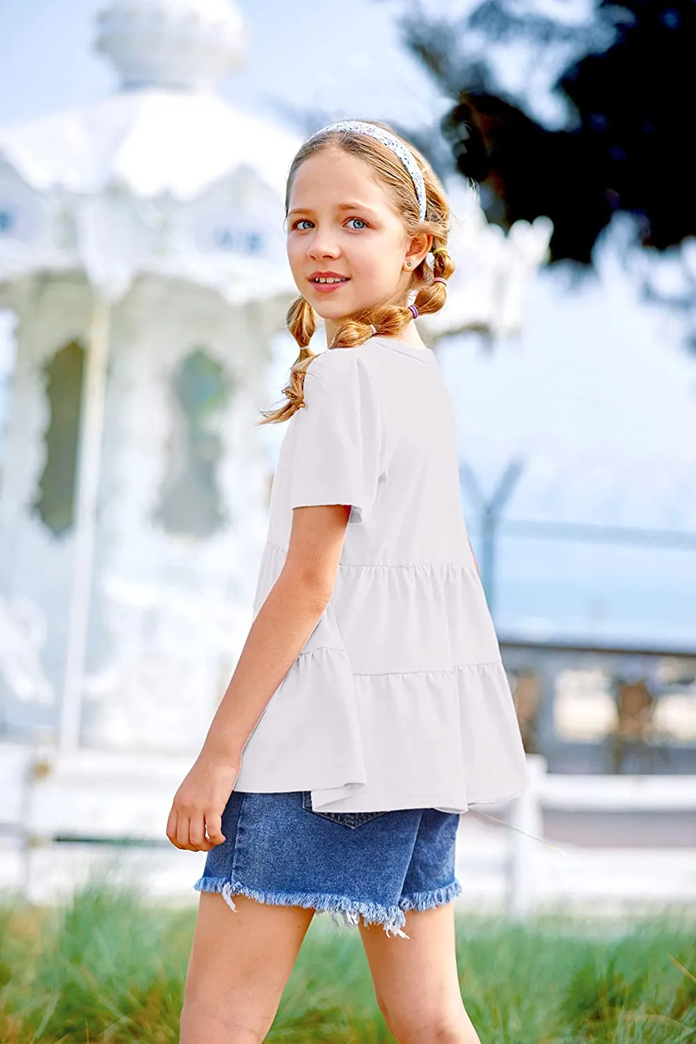 Arshiner Girl's Peplum Tops Short Sleeve T Shirts