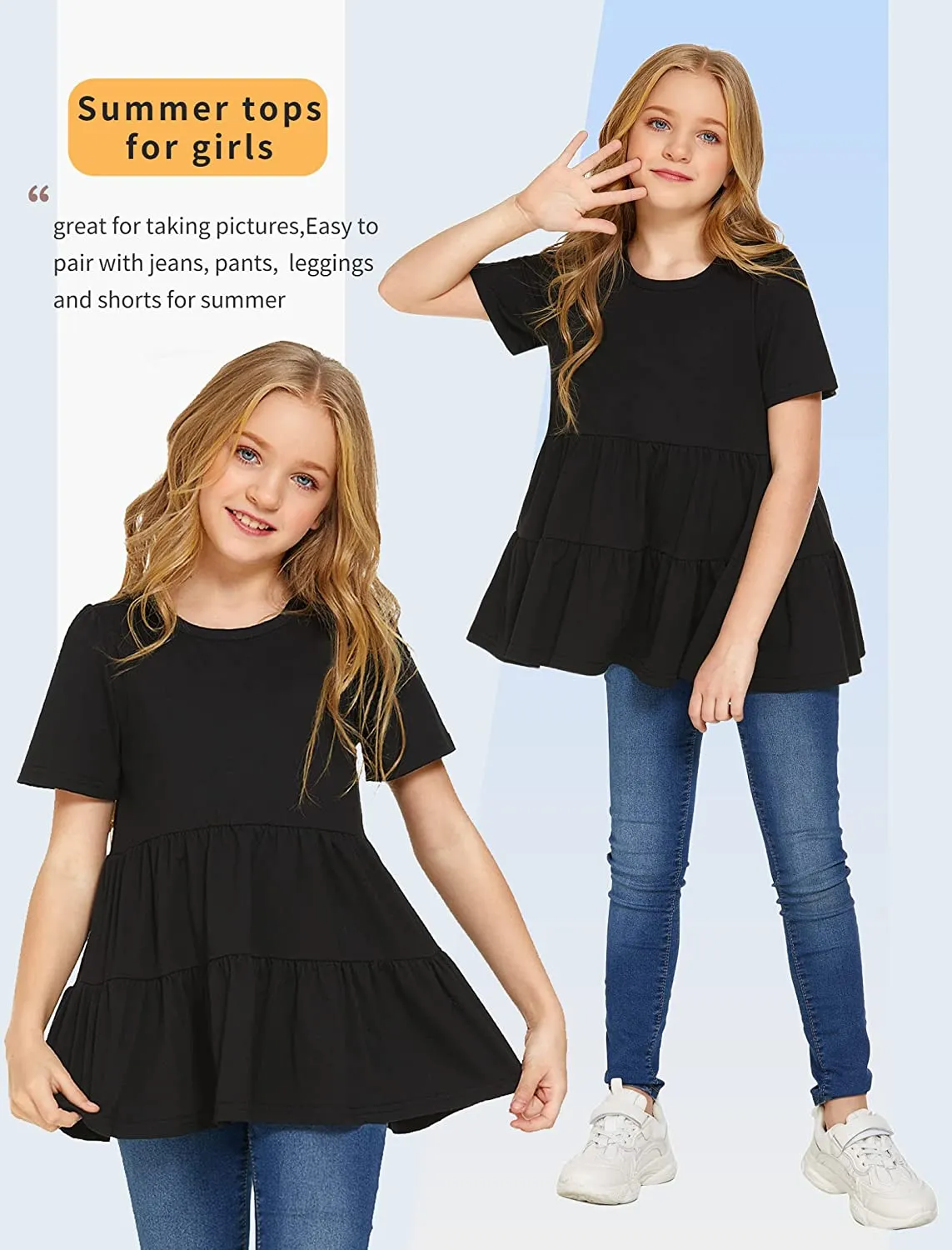 Arshiner Girl's Peplum Tops Short Sleeve T Shirts