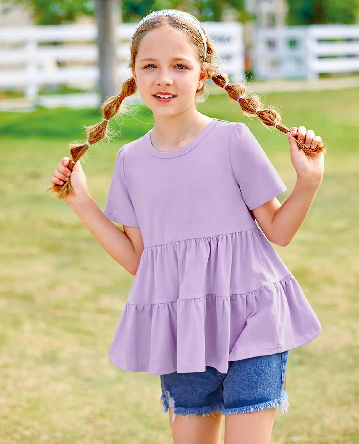 Arshiner Girl's Peplum Tops Short Sleeve T Shirts