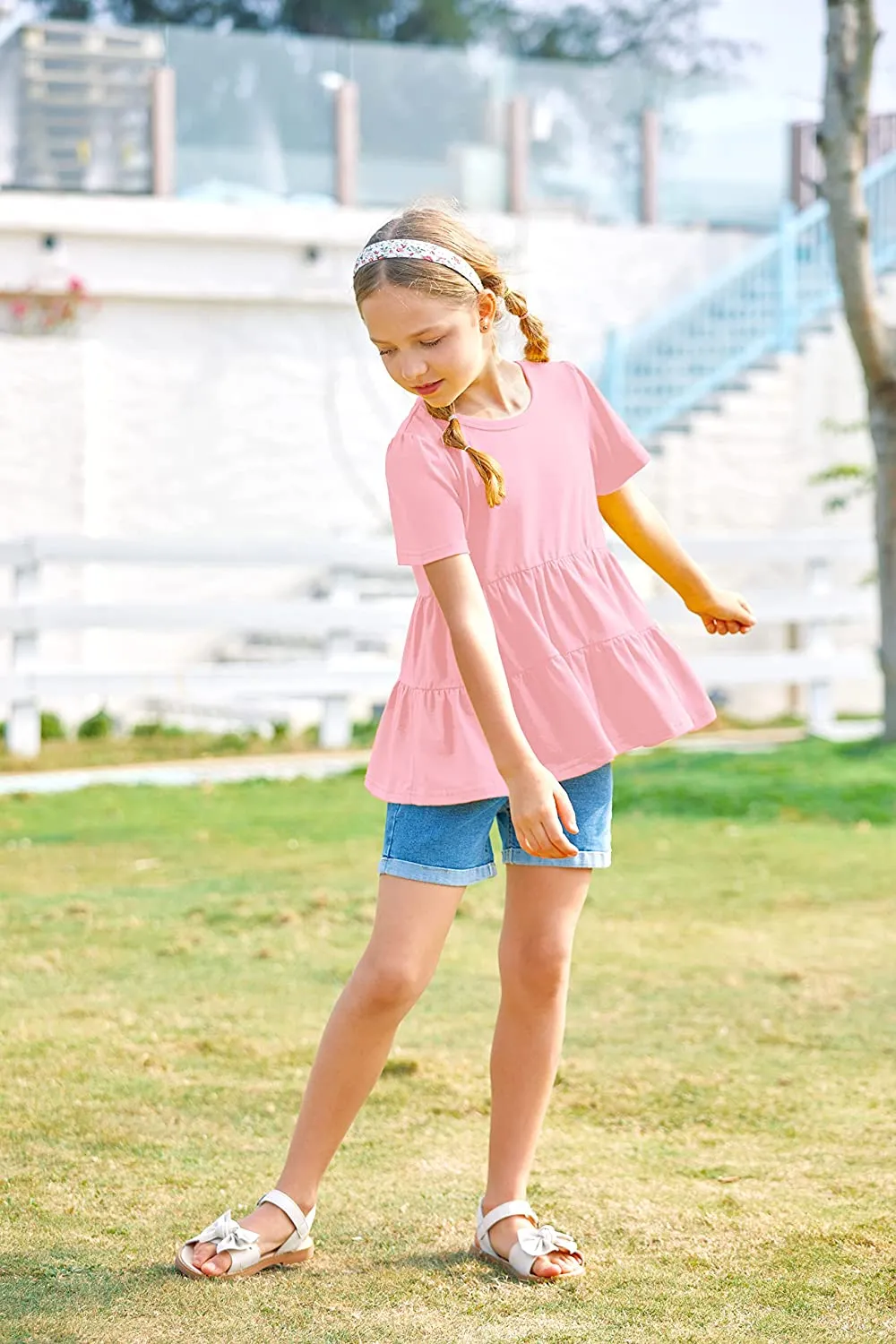Arshiner Girl's Peplum Tops Short Sleeve T Shirts