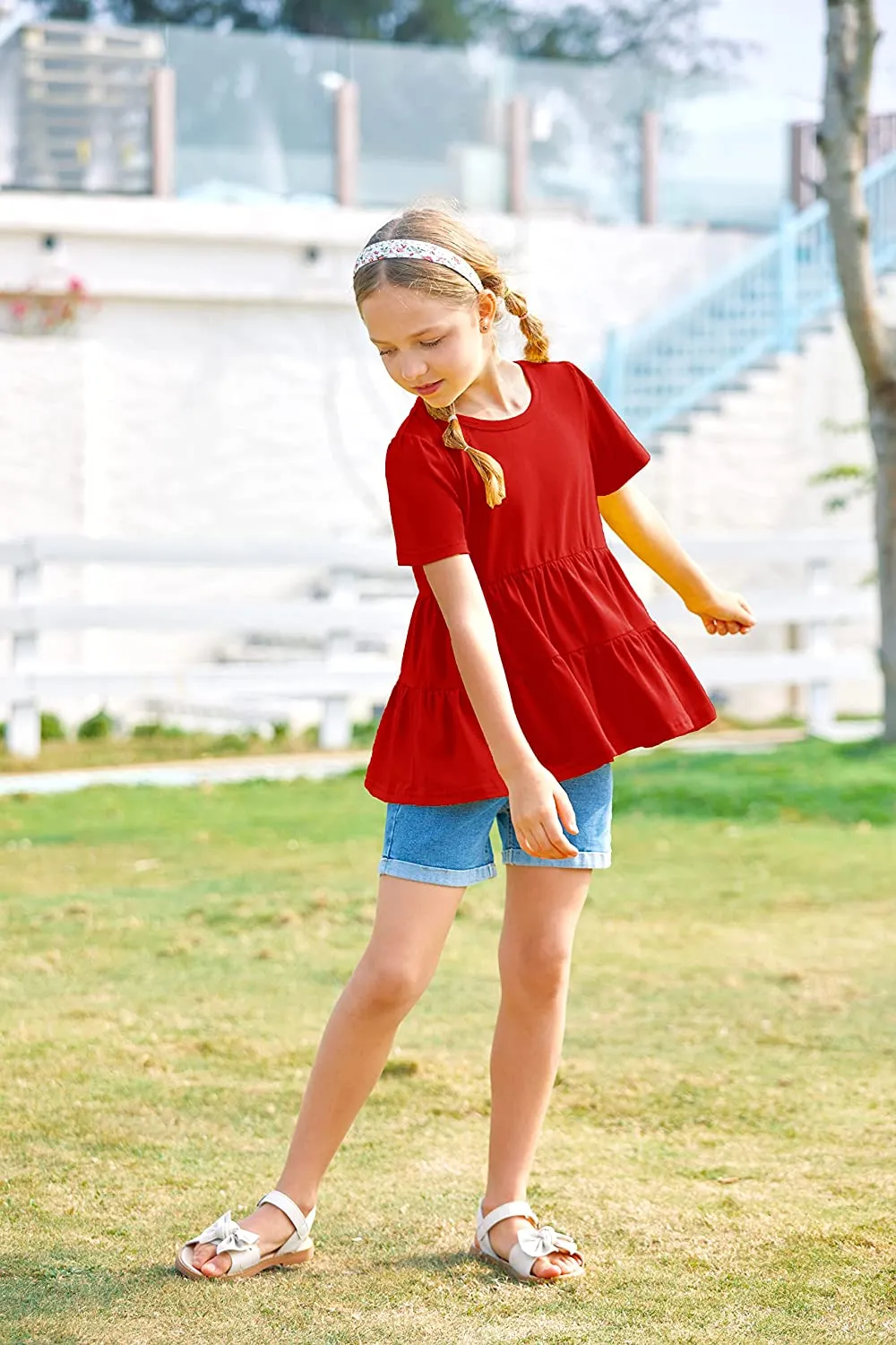Arshiner Girl's Peplum Tops Short Sleeve T Shirts