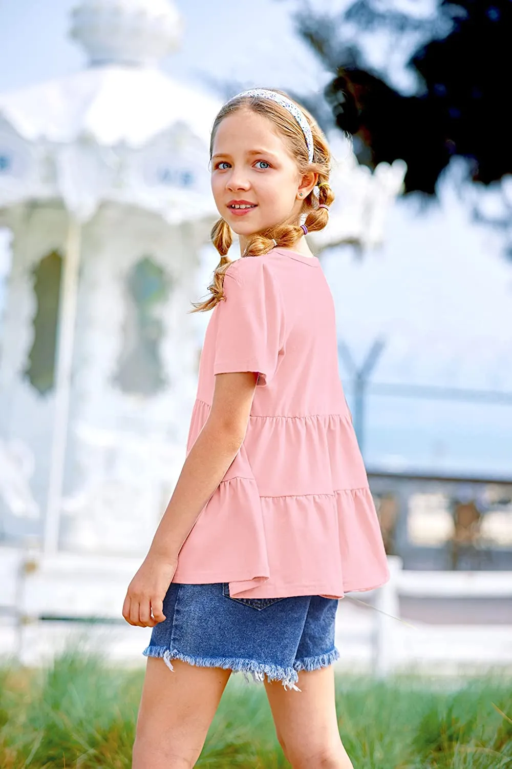 Arshiner Girl's Peplum Tops Short Sleeve T Shirts