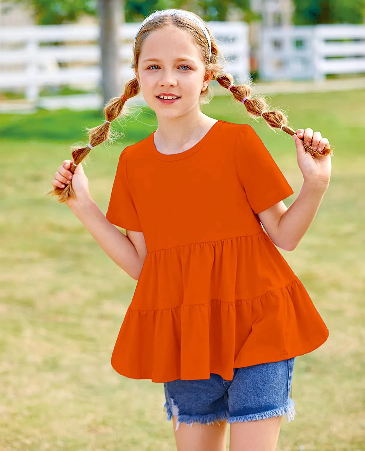 Arshiner Girl's Peplum Tops Short Sleeve T Shirts