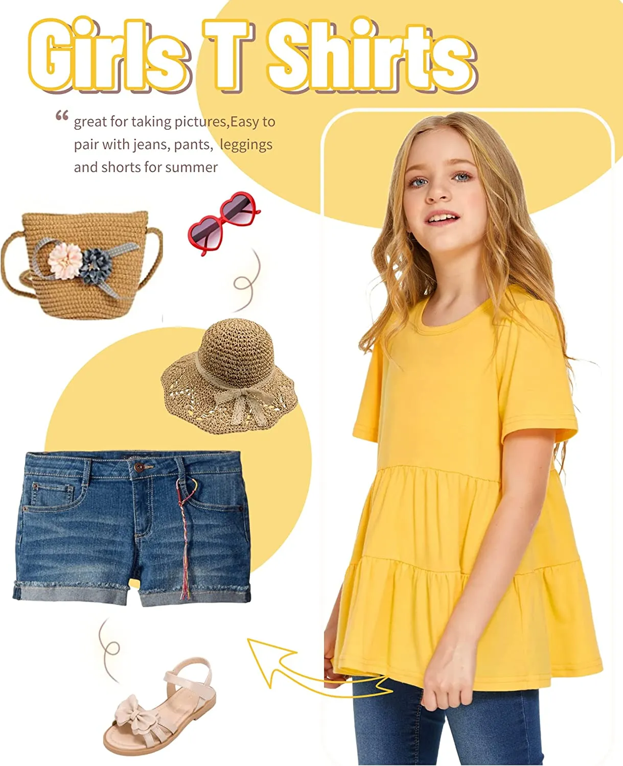 Arshiner Girl's Peplum Tops Short Sleeve T Shirts