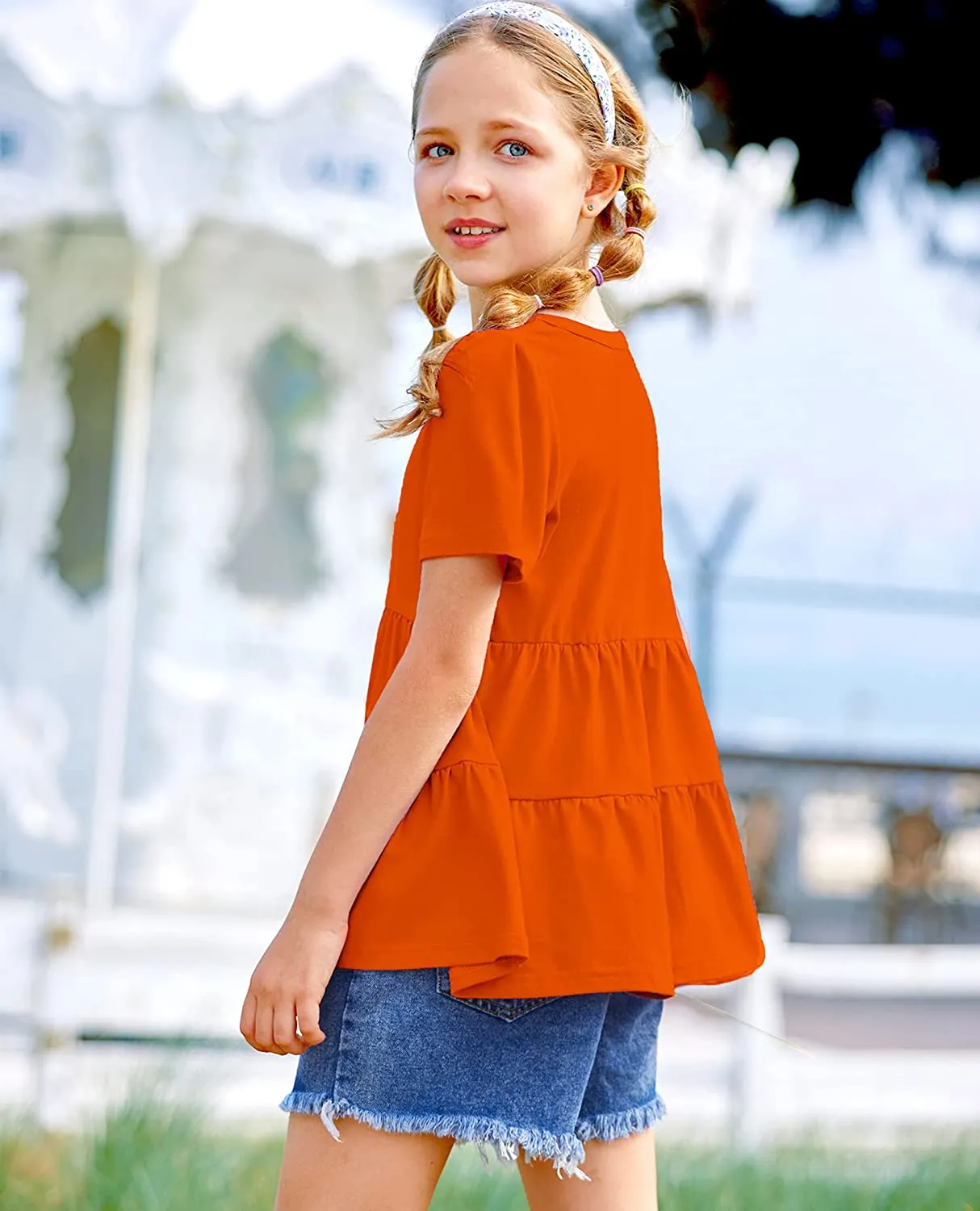 Arshiner Girl's Peplum Tops Short Sleeve T Shirts