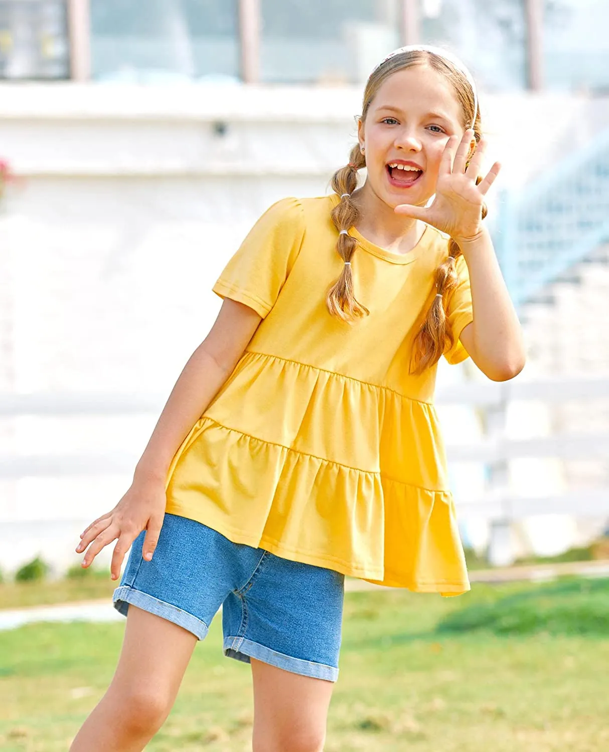 Arshiner Girl's Peplum Tops Short Sleeve T Shirts