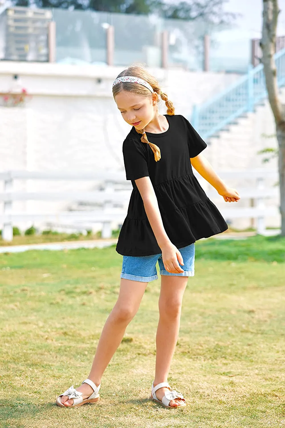 Arshiner Girl's Peplum Tops Short Sleeve T Shirts