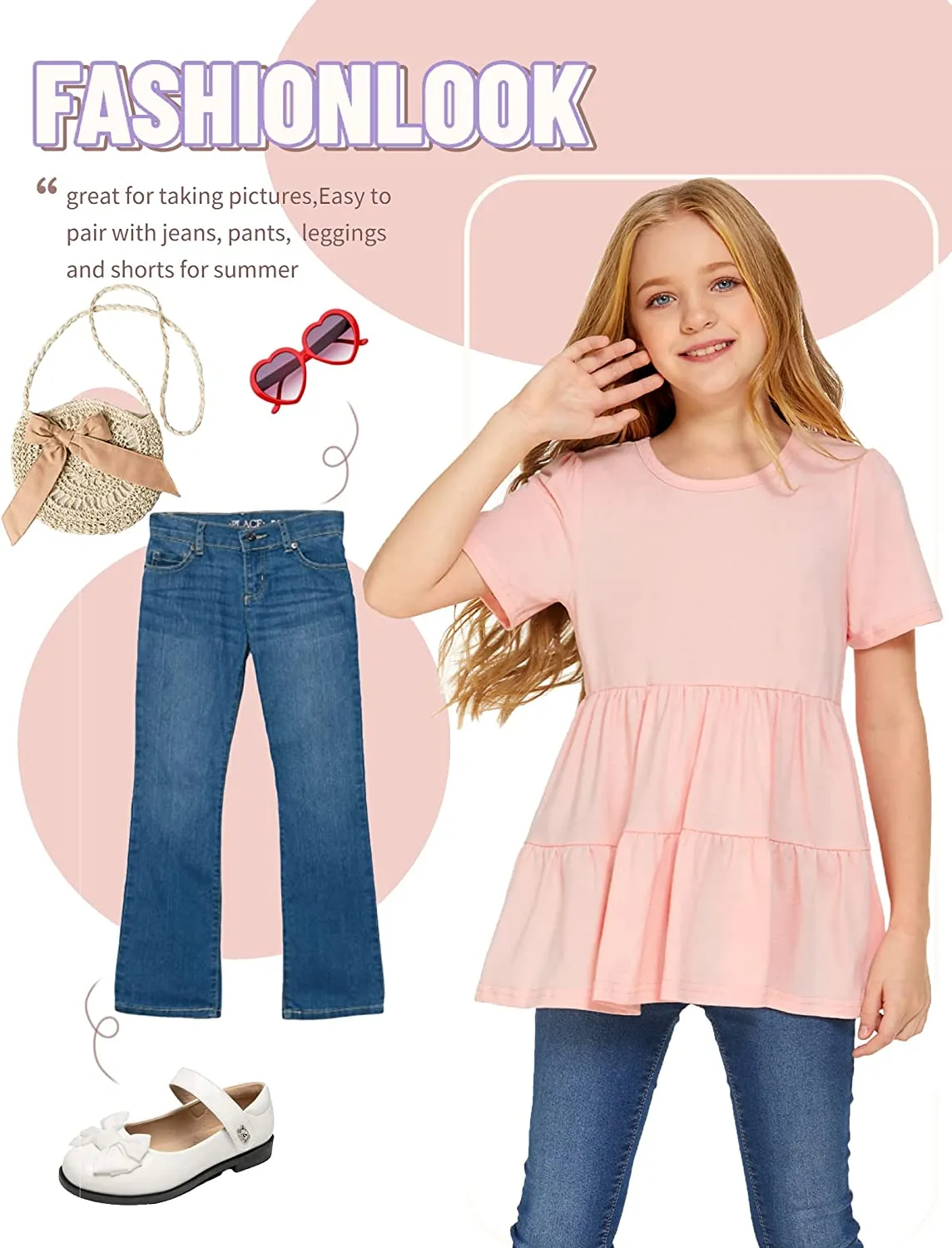 Arshiner Girl's Peplum Tops Short Sleeve T Shirts
