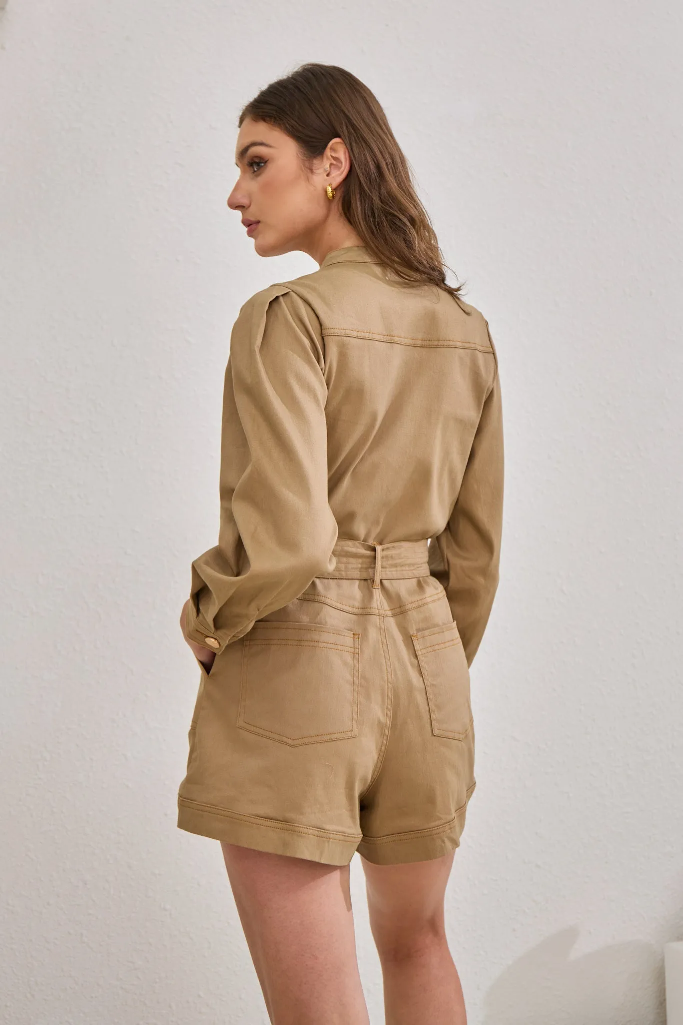 Asher Mocha Zip Front Long Sleeve Playsuit