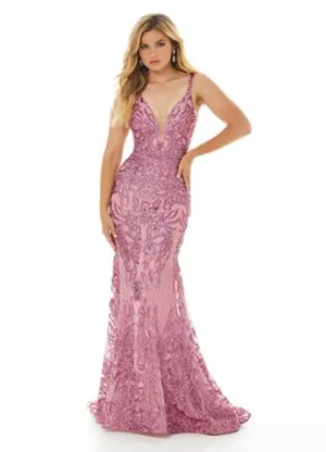 Ashley Lauren 11015 size 10 Rose Sequin Prom Dress Mermaid