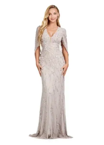 Ashley Lauren 11430 Long Prom Dress Sequin V-Neck Evening Gown with Cape Sleeves Formal Pageant