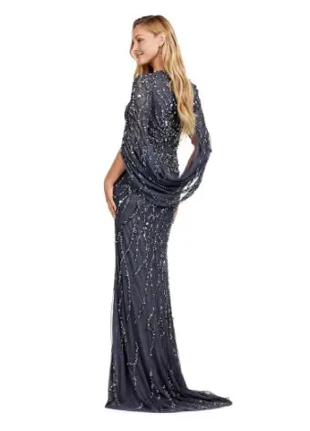 Ashley Lauren 11430 Long Prom Dress Sequin V-Neck Evening Gown with Cape Sleeves Formal Pageant