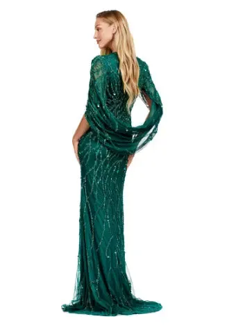 Ashley Lauren 11430 Long Prom Dress Sequin V-Neck Evening Gown with Cape Sleeves Formal Pageant