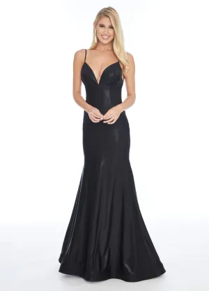 Ashley Lauren 1865 Black Prom Dress size 4, 8 metallic jersey mermaid Fit & Flare Formal Gown