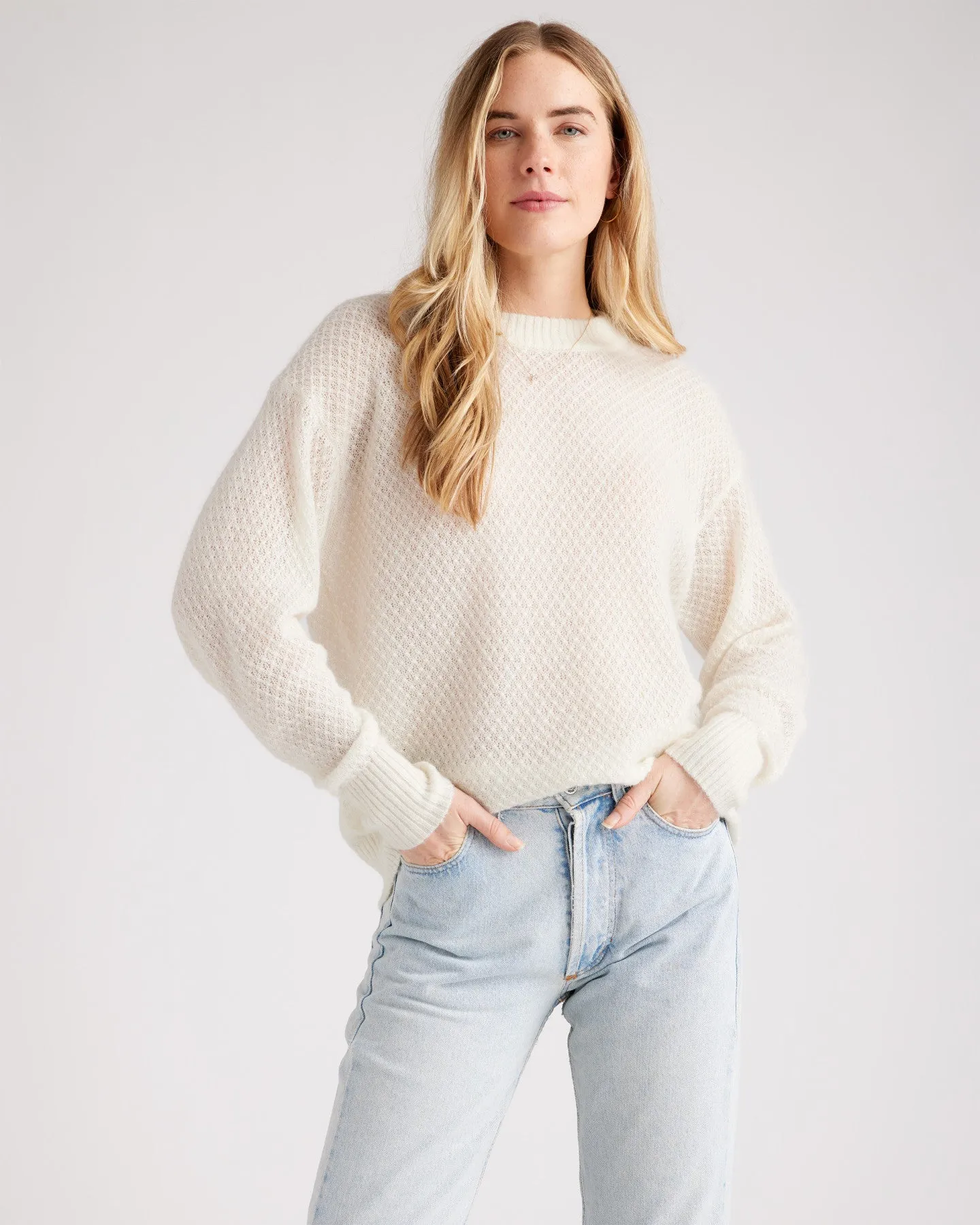Baby Alpaca-Wool Diamond Stitch Crew