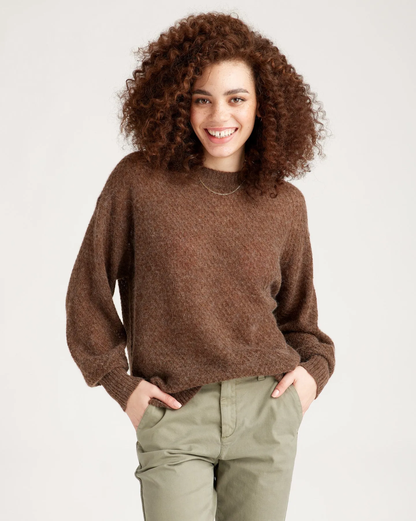 Baby Alpaca-Wool Diamond Stitch Crew
