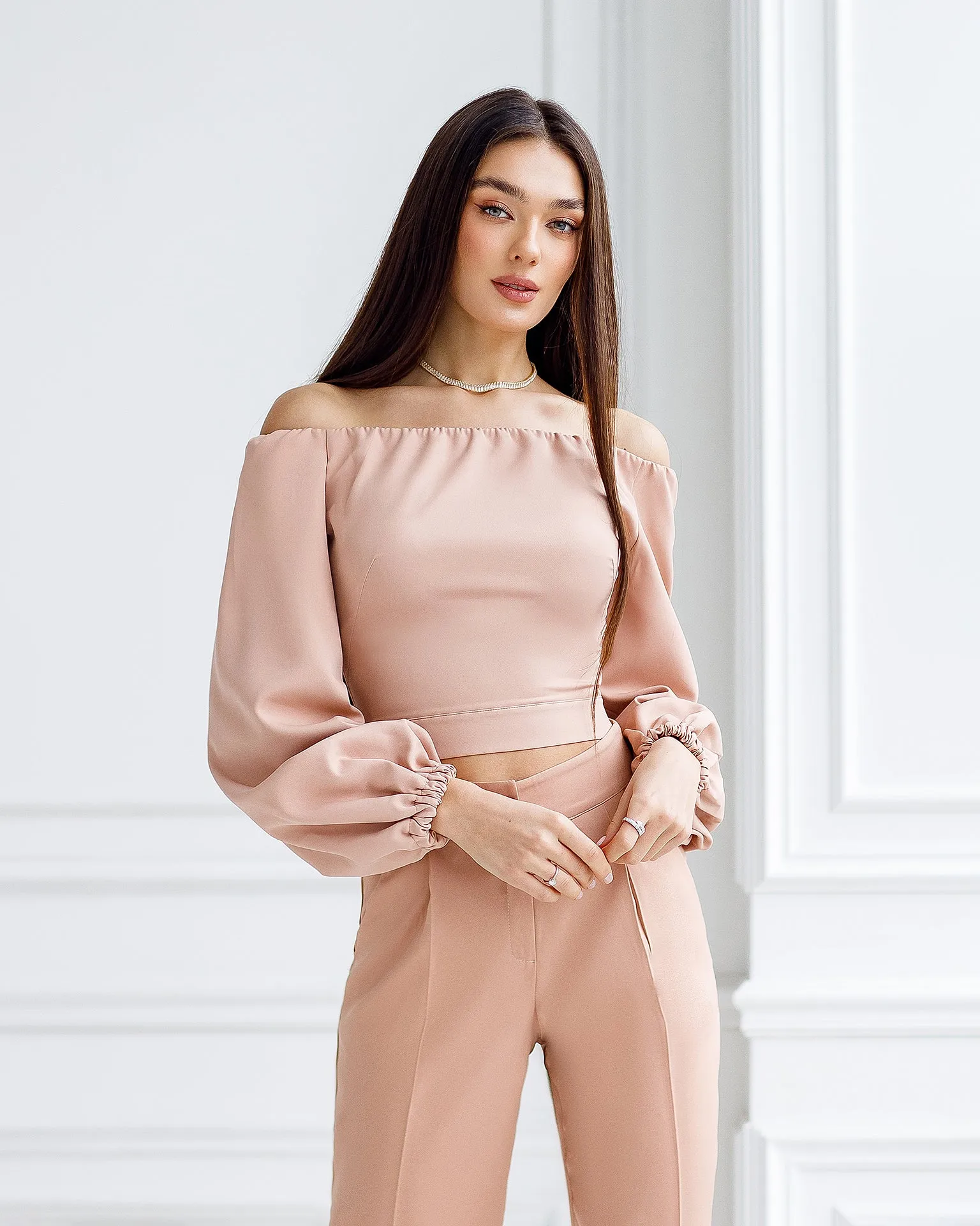 Beige High Waisted  Regular Fit Pants