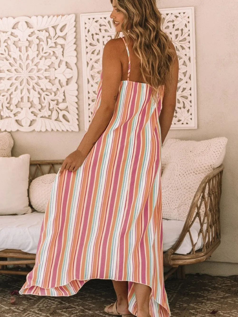 Boho Striped Sleeveless Maxi Dress for Summer Holidays
