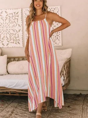 Boho Striped Sleeveless Maxi Dress for Summer Holidays