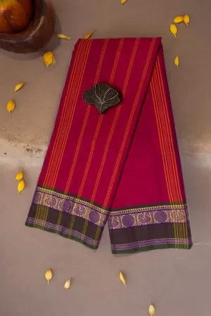 chettinad cotton saree - magenta pink & purple peacock