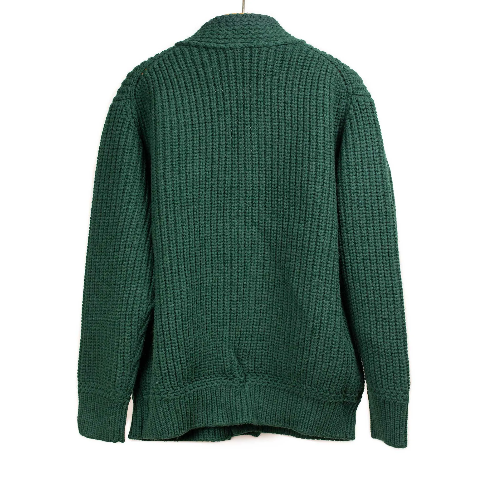 Chunky ribbed cardigan in jade green French Merino wool (restock)