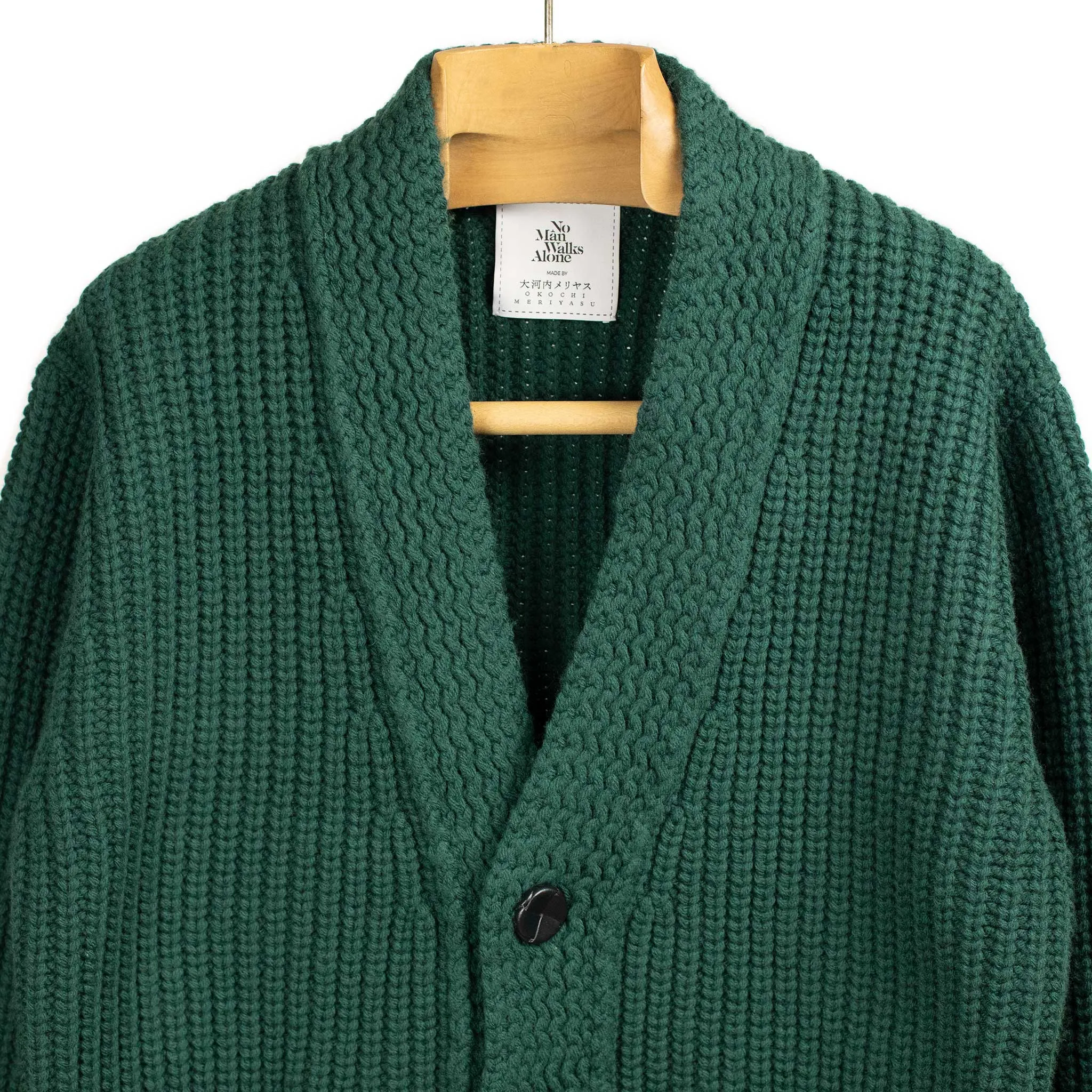 Chunky ribbed cardigan in jade green French Merino wool (restock)