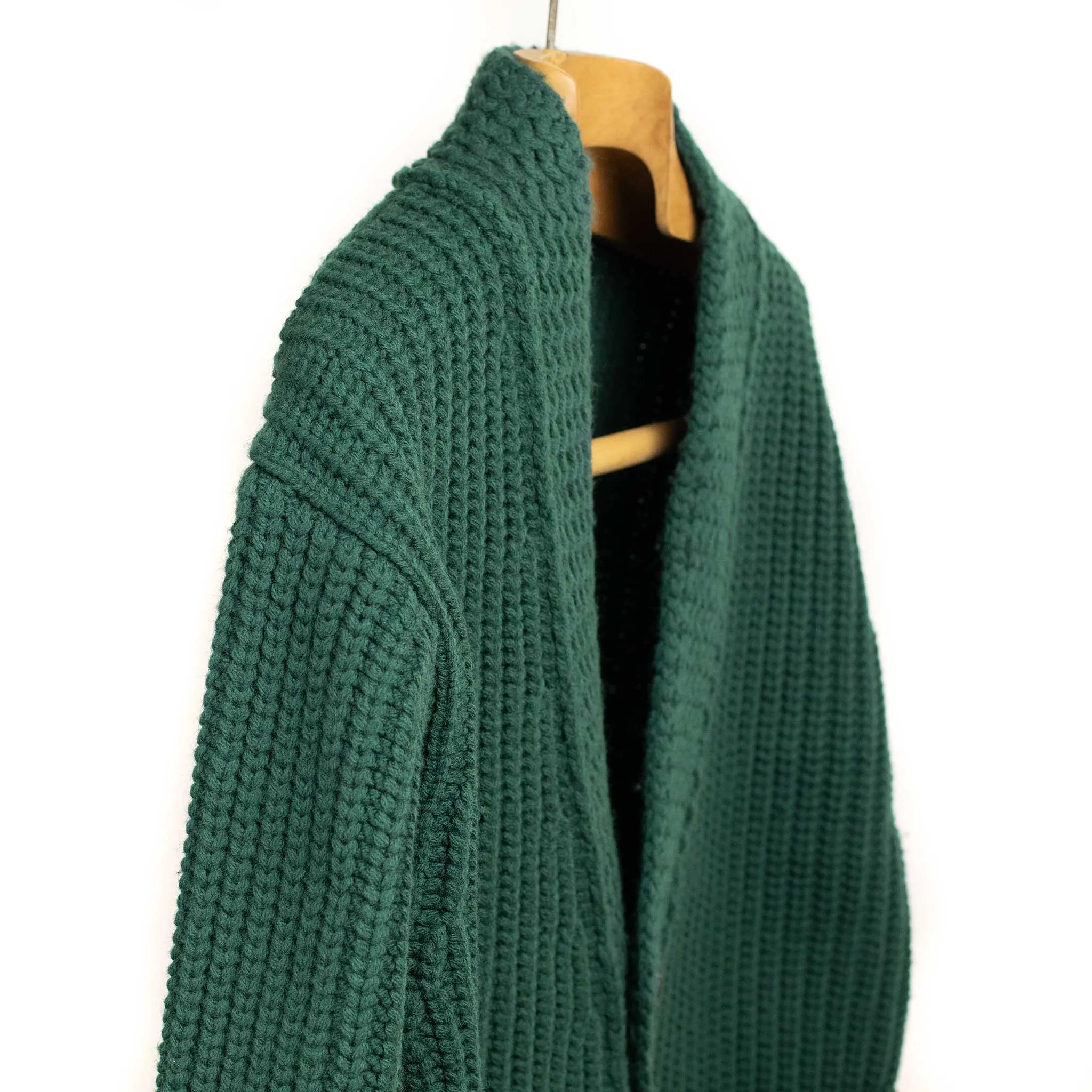 Chunky ribbed cardigan in jade green French Merino wool (restock)