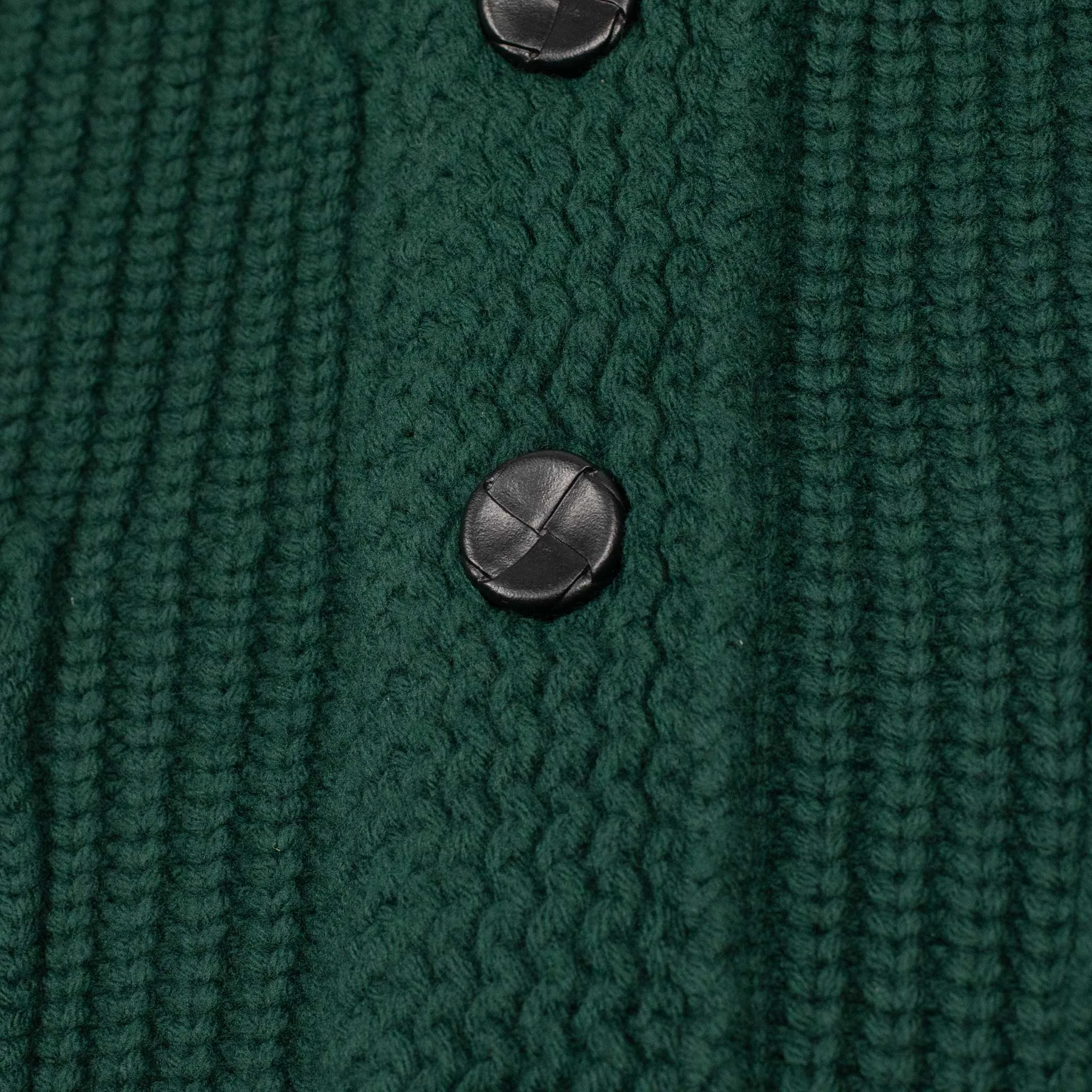 Chunky ribbed cardigan in jade green French Merino wool (restock)
