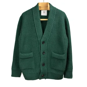 Chunky ribbed cardigan in jade green French Merino wool (restock)