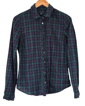 Cool Winter Plaid Ruffle Button-Down Shirt