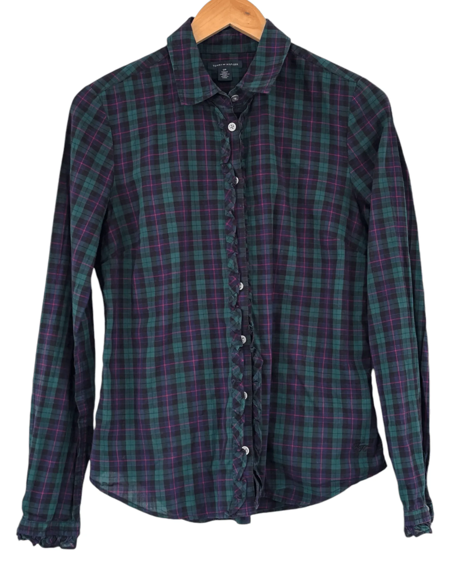 Cool Winter Plaid Ruffle Button-Down Shirt