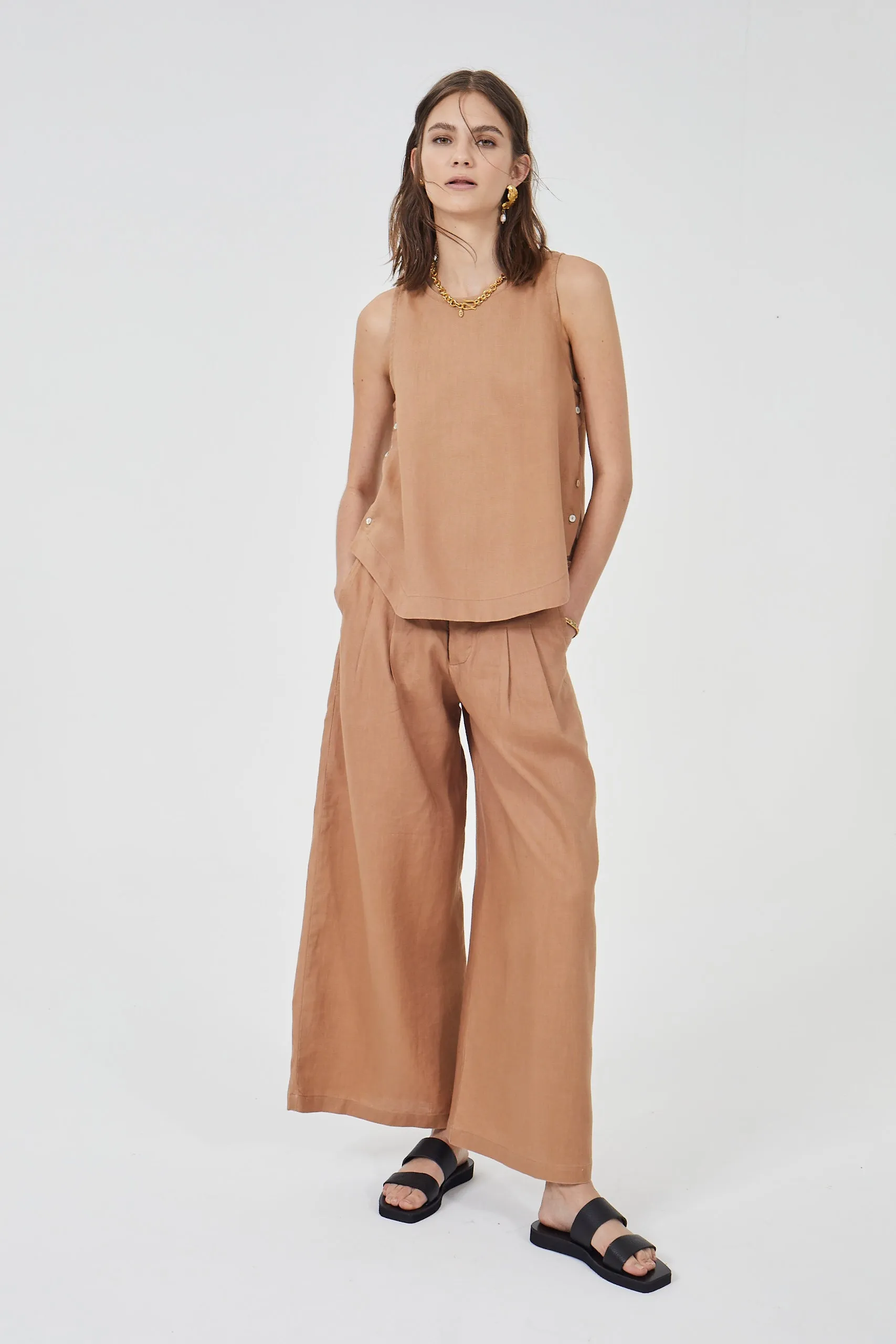 Culotte Linen Pants - Camel