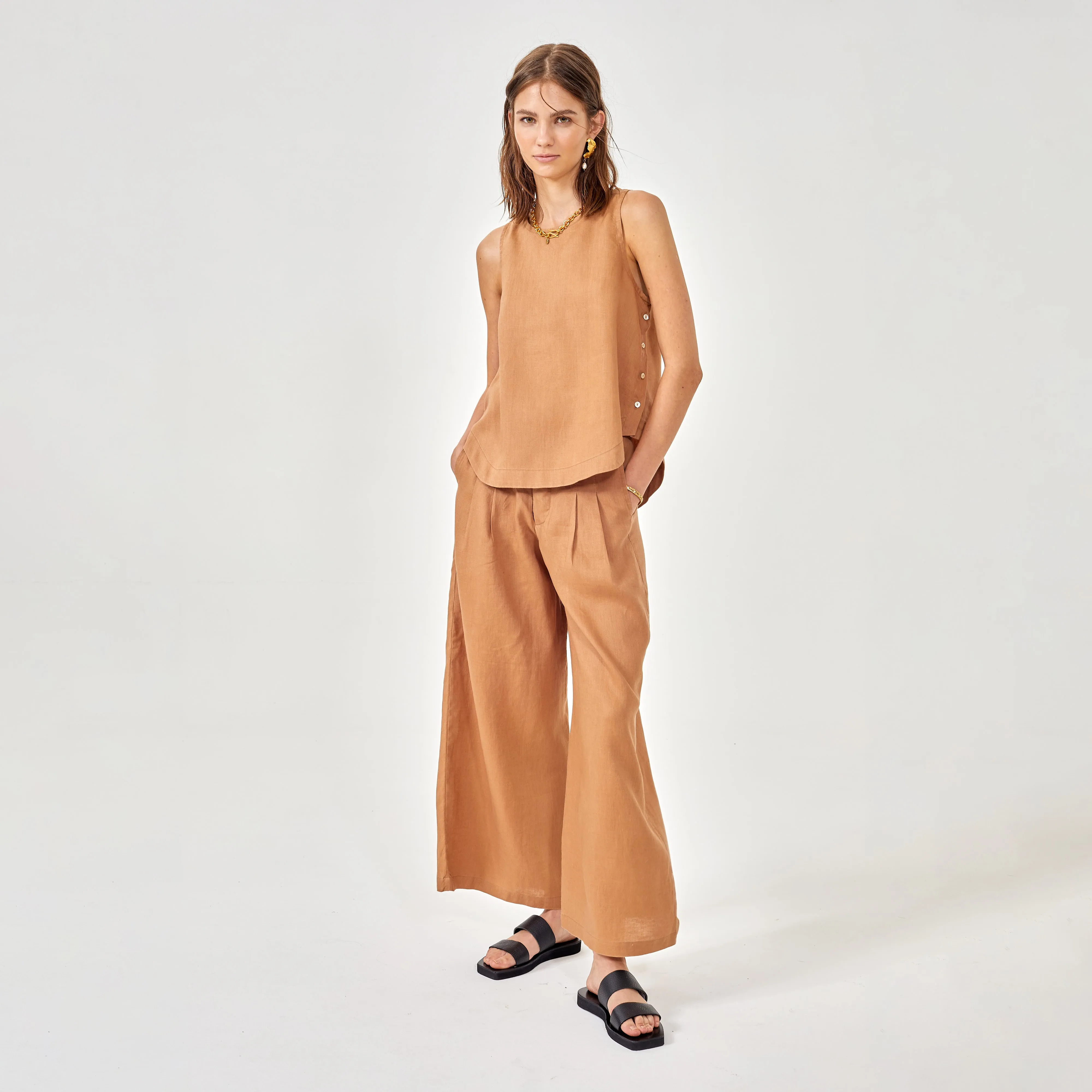 Culotte Linen Pants - Camel