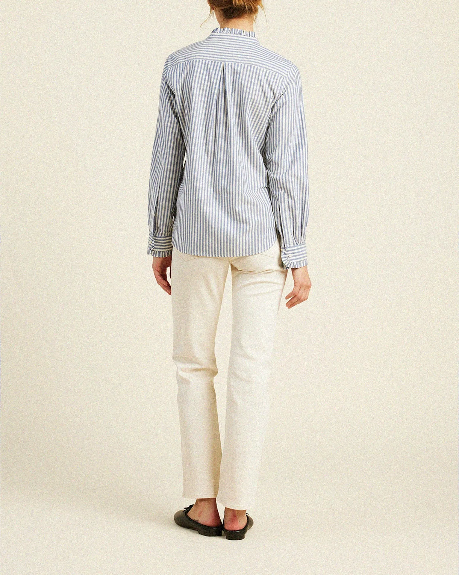 Detailed Breezy Blouse Navy Stripe